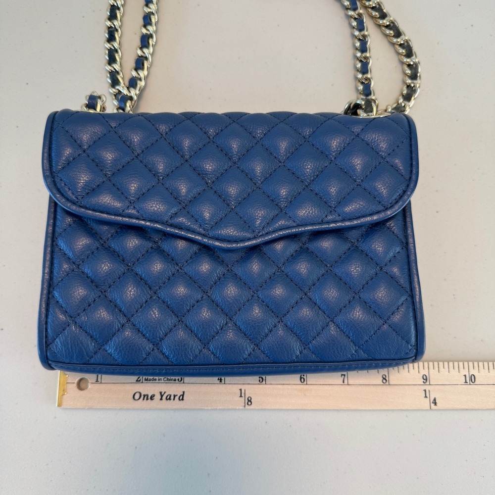 Rebecca Minkoff Blue Quilted Leather Shoulder Bag Chain Strap Magnetic Closure - Picture 15 of 16